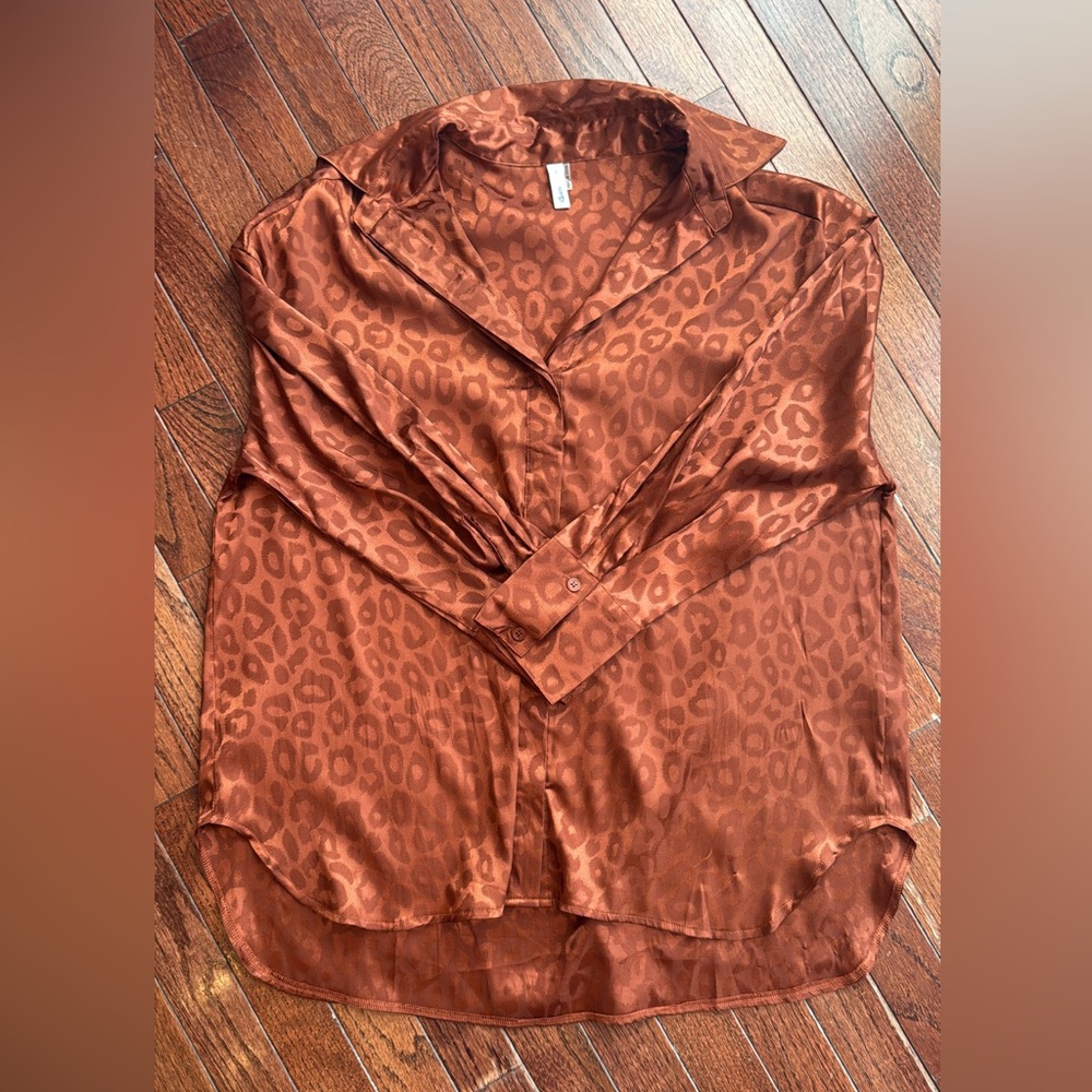 Leopard Print Satin Blouse - Brown
